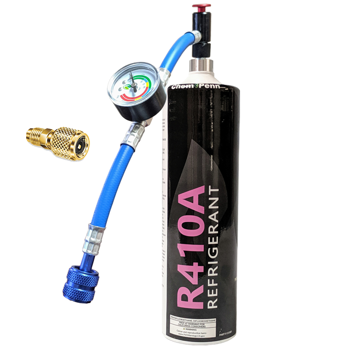 Mini Split R410A Recharge Kit 28.2oz Disposable One Step Can With Gauge & Hose & 5/16